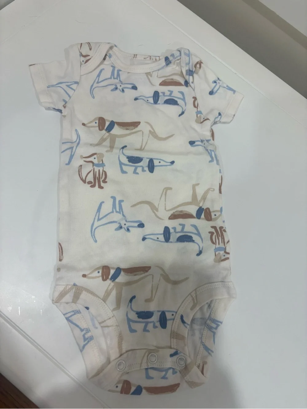 Carter's Cream One-Piece Bodysuit with Blue & Brown Dog Print